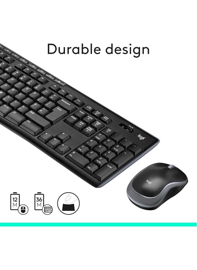 Logitech MK270 Wireless Keyboard And Mouse Combo For Windows, 2.4 Ghz Wireless, Compact Mouse, 8 Multimedia And Shortcut Keys, 2 Year Battery Life, For Pc, Laptop, Graphite, 920-004509