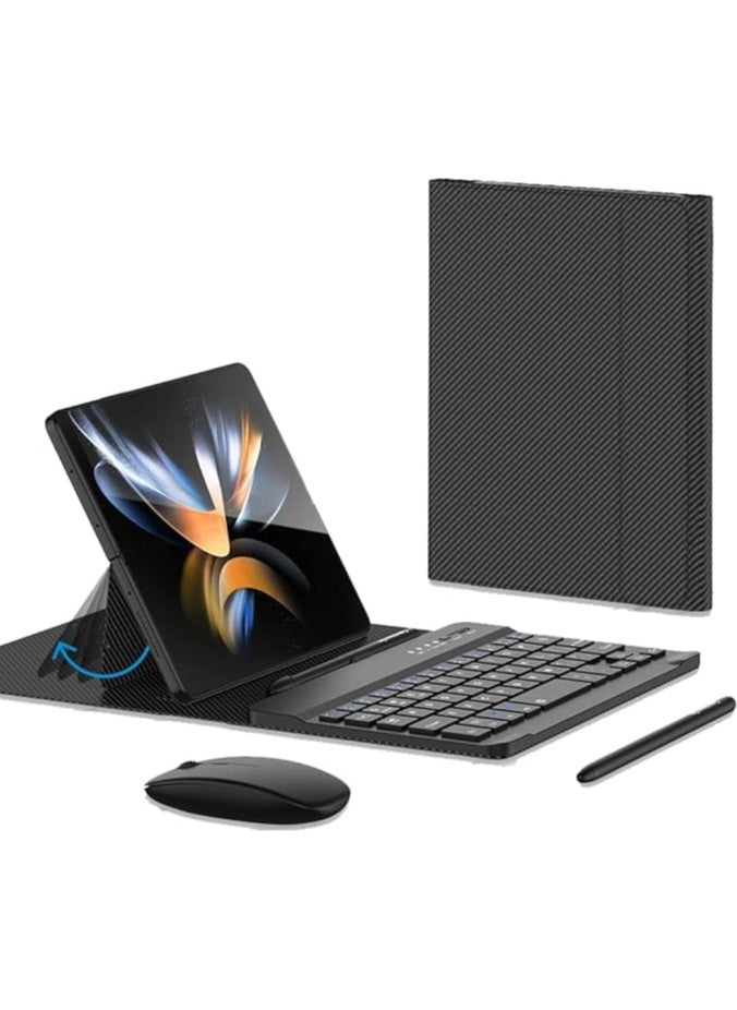 Cover for Samsung Galaxy Z Fold 5/Fold 4 Keyboard Case, with with Bluetooth Mouse, Capacitive Pen and Bluetooth Keyboard for Samsung Z Fold 4/Fold 3/Fold 2 (Carbon Fiber Black)