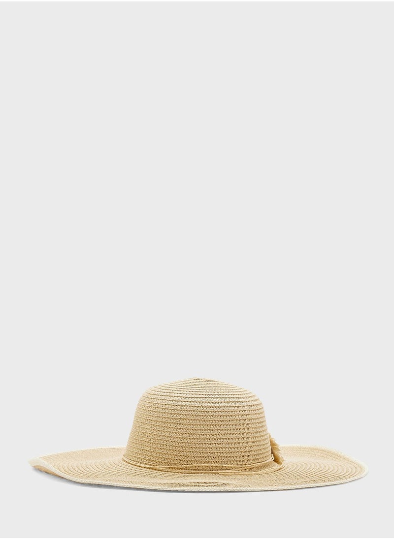 Floral Detail Wide Brim Straw Hat