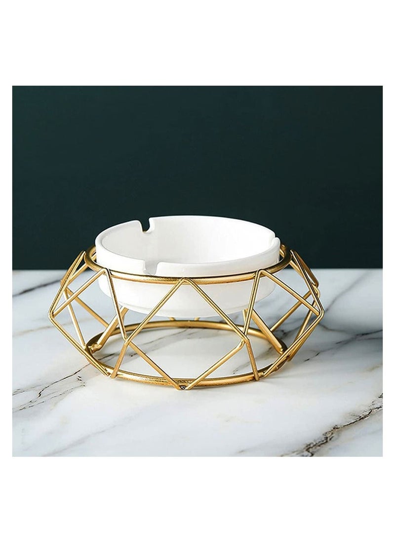 Decorative Round Tabletop Ashtray With Metallic Stand For Cigarettes Round Ceramic White Ashtray For Home Indoor And Outdoor Ash Tray For Patio Décor Home Office Decoration Best Gift For Fathers