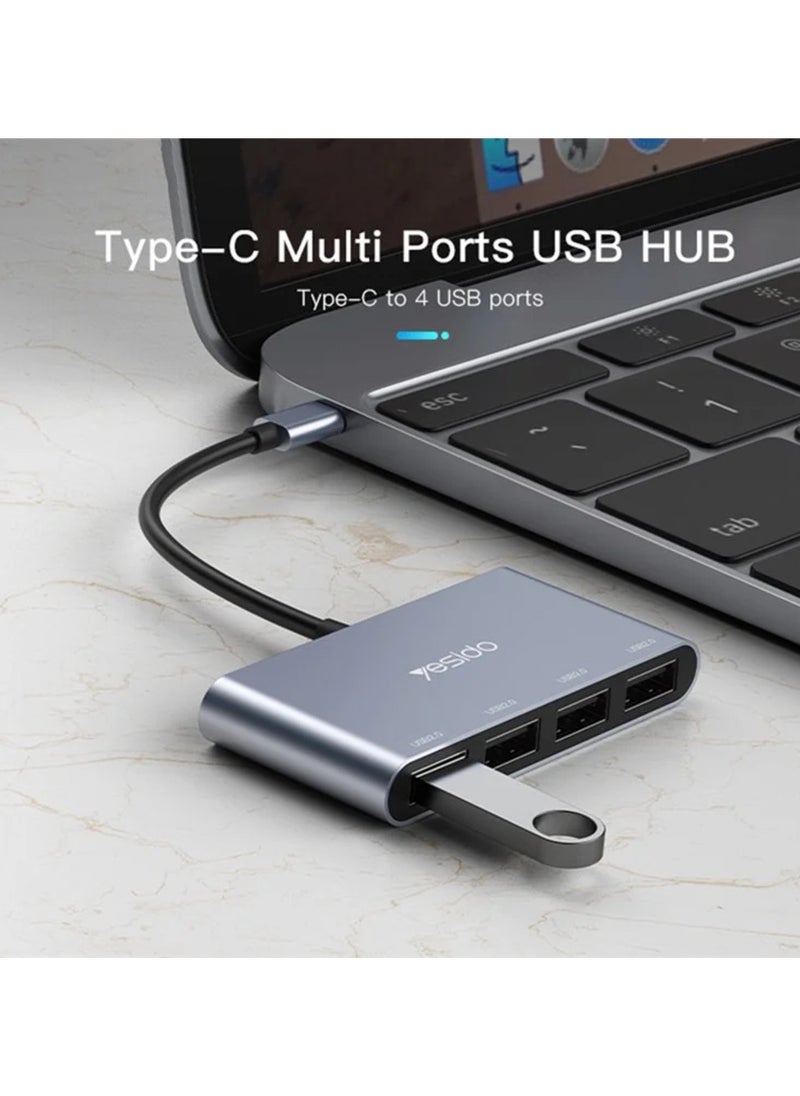 Yesido HB13 4 in 1 Aluminum USB-C / Type-C Multifunction Docking Station HUB Adapter 0.15m for Mac Laptop & Othe Devices