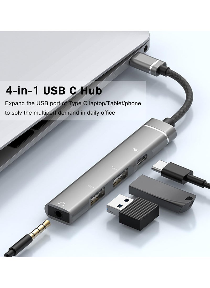 USB C Hub, 4 in 1 Multiport USB C Adapter with 3.5mm Headphone Jack, 2 USB A Ports, 15W PD Charging, Aluminum USB C OTG Dongle for MacBook Air/Pro, iPad Pro, XPS, iMac, Samsung, More