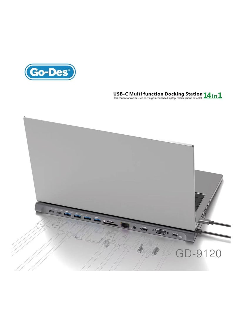 Go-des 14 In 1 USB C Type-c Hubs Docking Station Silver