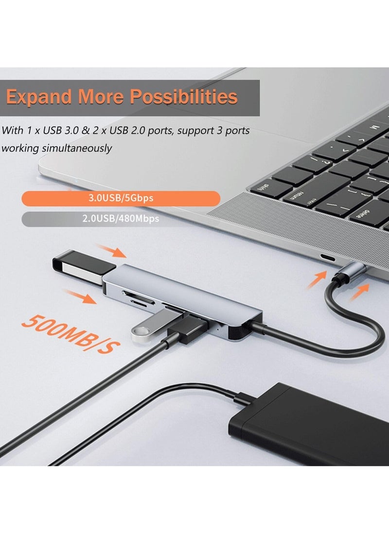 USB C Hub Extender Type C Multiport Adapter USB Hub to 4K HDMI Data Hub USB 3.0 Hub with SD/TF Card Reader Portable USB Hub Splitter Laptop Docking Station Accessories for MacBook, PC, iPad