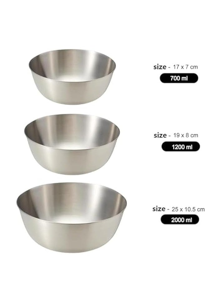 3 PCS Kitchen Nesting Bowl - Stainless Steel Mixing Bowls Set, Salad Bowl Set, Stackable Space Saving, for Serving, Salad, Marinating, Dough, Cooking, Baking & Food Storage