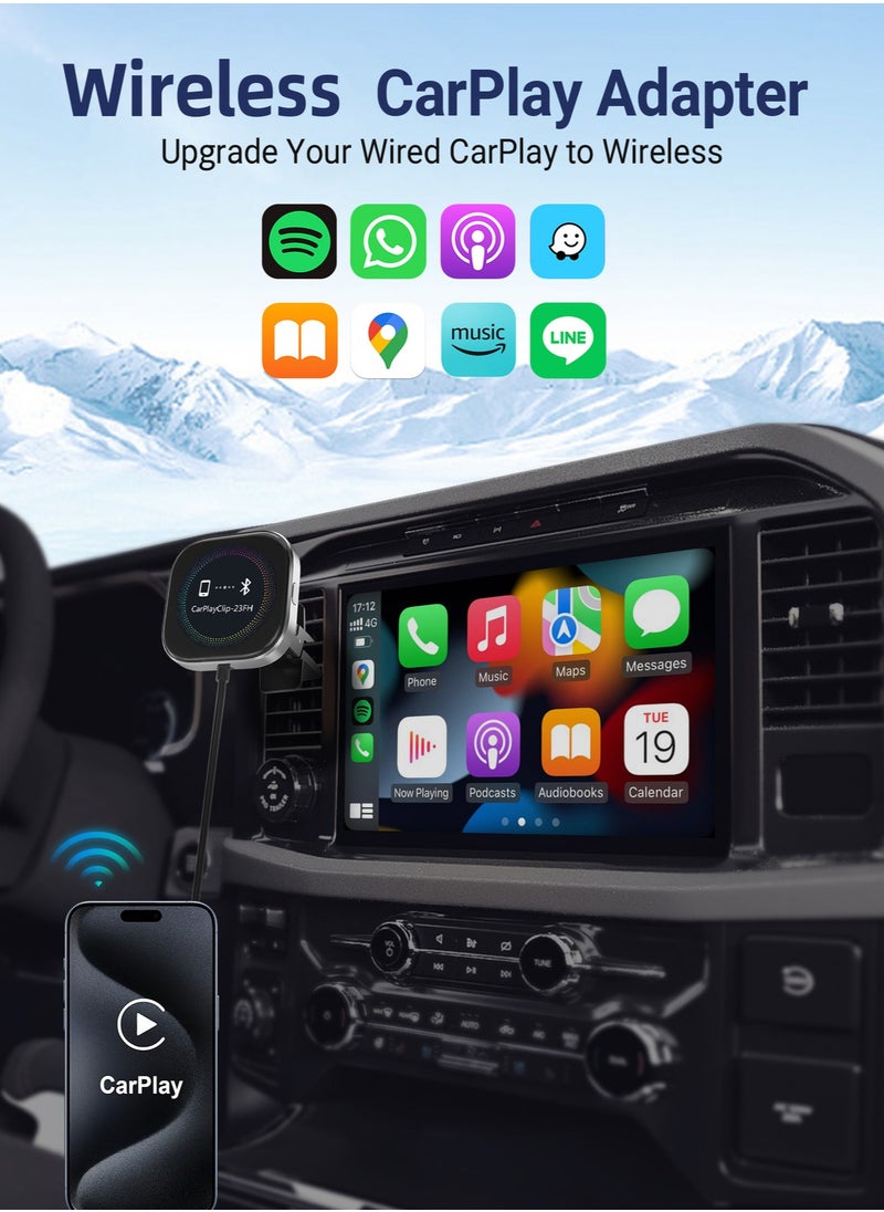 Wireless CarPlay Adapter with 1.6-Inch Screen, Wired to Wireless CarPlay Converter Compatible with Android & iOS, Multifunctional Display for Car Frame & Music Cover, Stable and Easy Connection, Fits 99% of Cars ﻿ ﻿