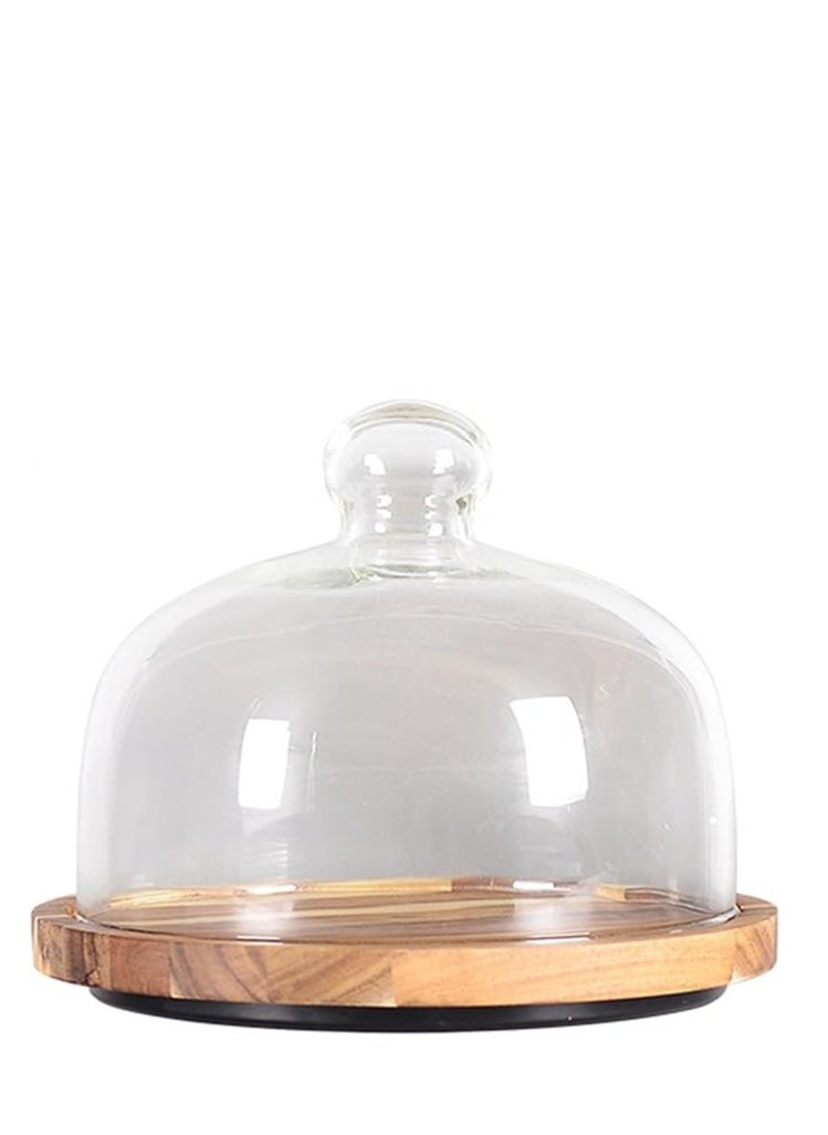 Rotating Cake Stand with Glass Dome Lid – Acacia Wood Cake Holder Plate for Display, Ideal for Weddings, Birthday Parties & Baking Gifts