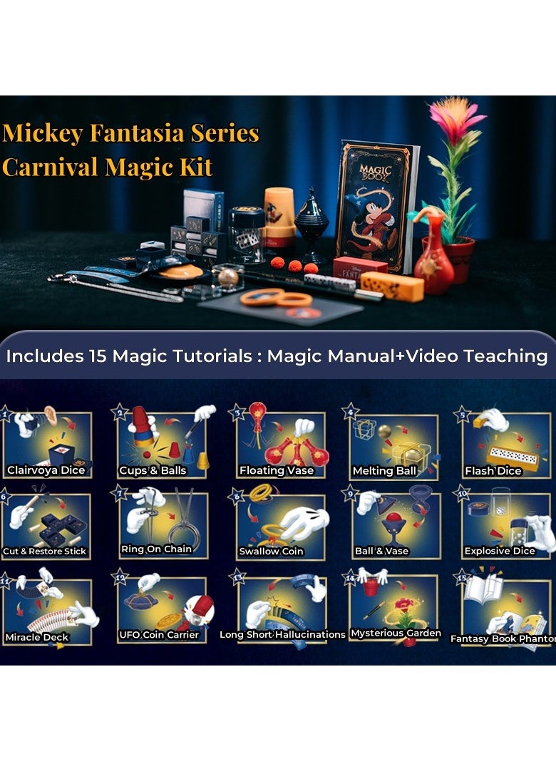 Disney Magic Tricks Mickey Mouse 15 IN 1 Carnival Magic Gift Box Simple Magic Prop Beginners Magic Kit For Kids Birthday Gift