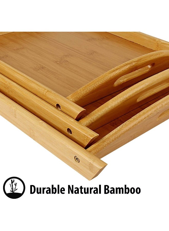 Souqoon Bpa® Wooden Bamboo Serving Tray Set, 3 Pieces, Handmade Appetizer Platters With Handles