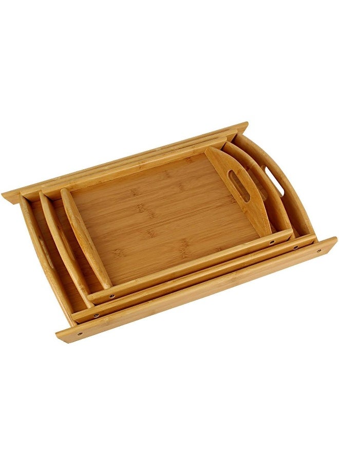 Souqoon Bpa® Wooden Bamboo Serving Tray Set, 3 Pieces, Handmade Appetizer Platters With Handles