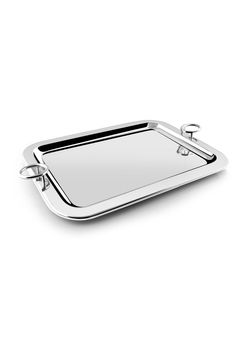 Stainless Steel Serving Tray with Round Handle Silver 56X40CM