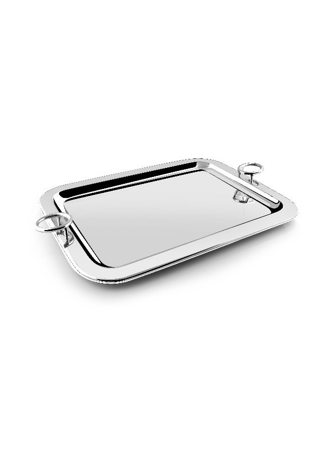 Stainless Steel Serving Tray with Round Handle Silver 56X40CM