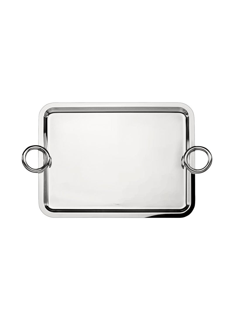 Stainless Steel Serving Tray with Round Handle Silver 42x33 CM