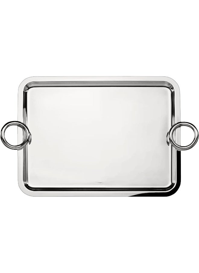 Stainless Steel Serving Tray with Round Handle Silver 42x33 CM