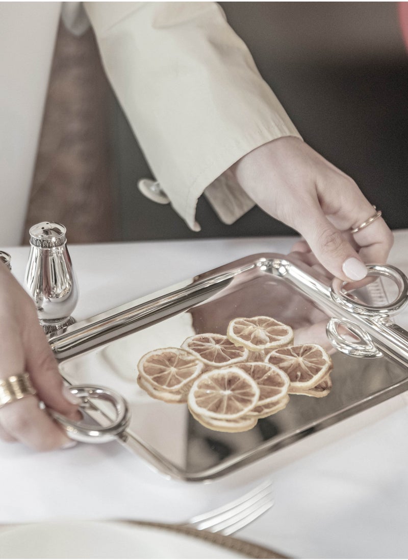 Stainless Steel Serving Tray with Round Handle Silver 42x33 CM