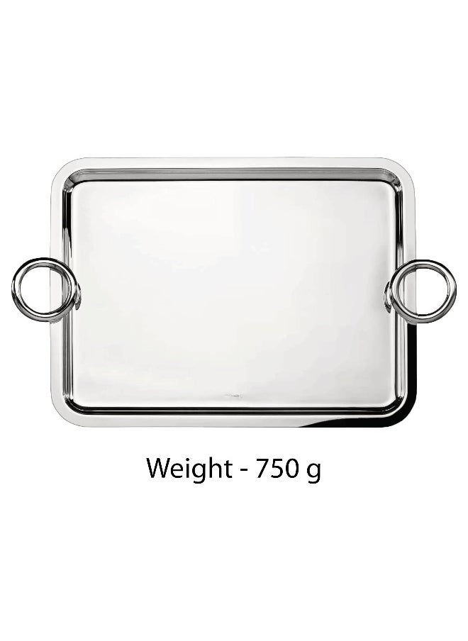 Stainless Steel Serving Tray with Round Handle Silver 42x33 CM