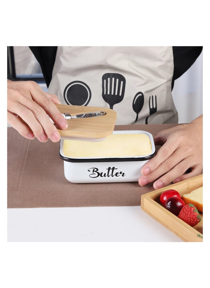 Butter Dish with Lid,Large Butter Dish for Countertop, Metal Butter Keeper with Stainless Steel Multipurpose Butter Knife,Large Butter Container, Butter Dish with lid, Ideal Kitchen Gift( White)