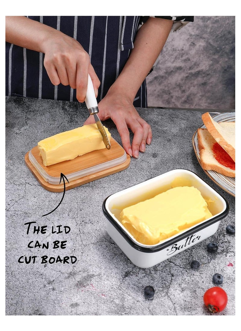 Butter Dish with Lid,Large Butter Dish for Countertop, Metal Butter Keeper with Stainless Steel Multipurpose Butter Knife,Large Butter Container, Butter Dish with lid, Ideal Kitchen Gift( White)