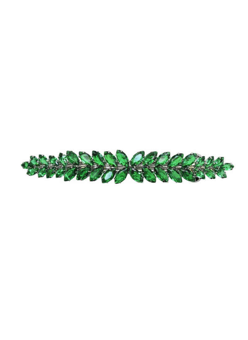 Faship Gorgeous Green CZ Crystal floral Hair Barrette