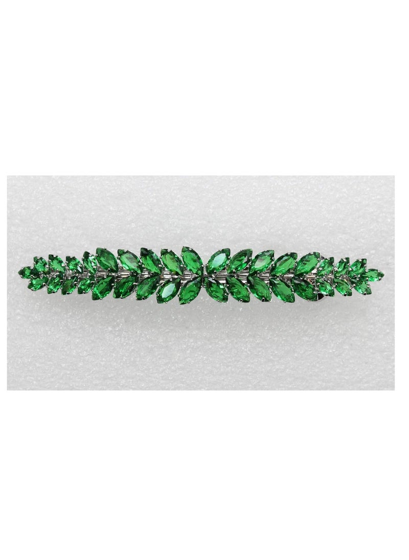 Faship Gorgeous Green CZ Crystal floral Hair Barrette