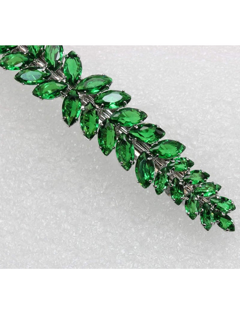 Faship Gorgeous Green CZ Crystal floral Hair Barrette