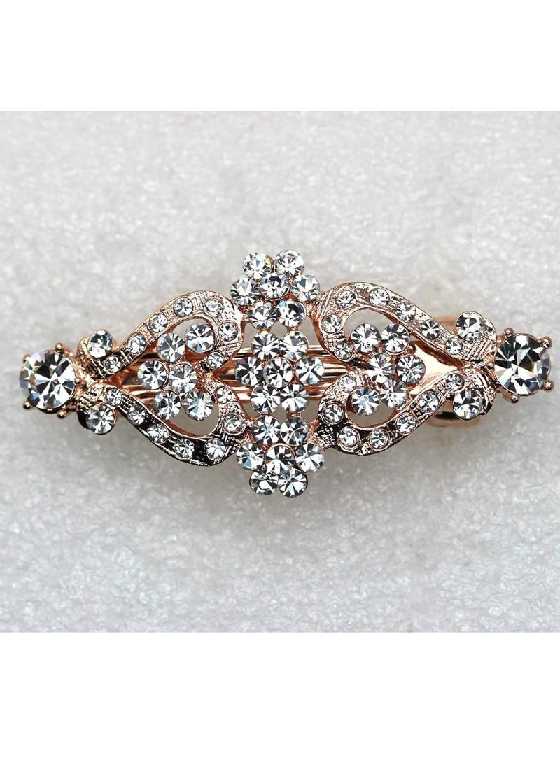 Faship Clear Rhinestone Crystal Floral Double Hearts Hair Barrette Clip