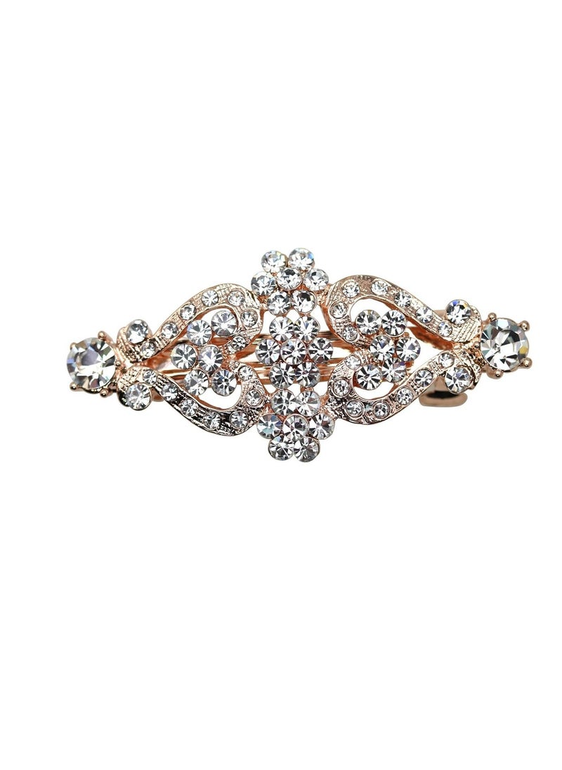 Faship Clear Rhinestone Crystal Floral Double Hearts Hair Barrette Clip