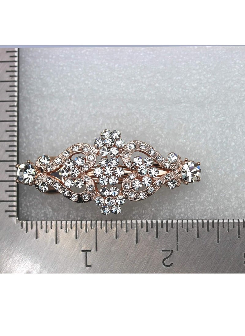 Faship Clear Rhinestone Crystal Floral Double Hearts Hair Barrette Clip