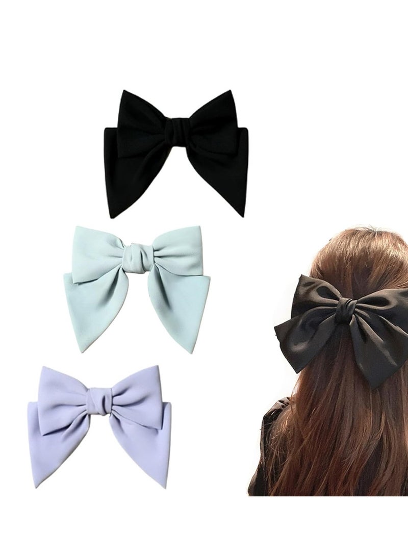3pcs Hair Barrettes With Solid Colors Bows Hair Clips with Bowknot for French Hair Style for Girls Women (black/green/purple)