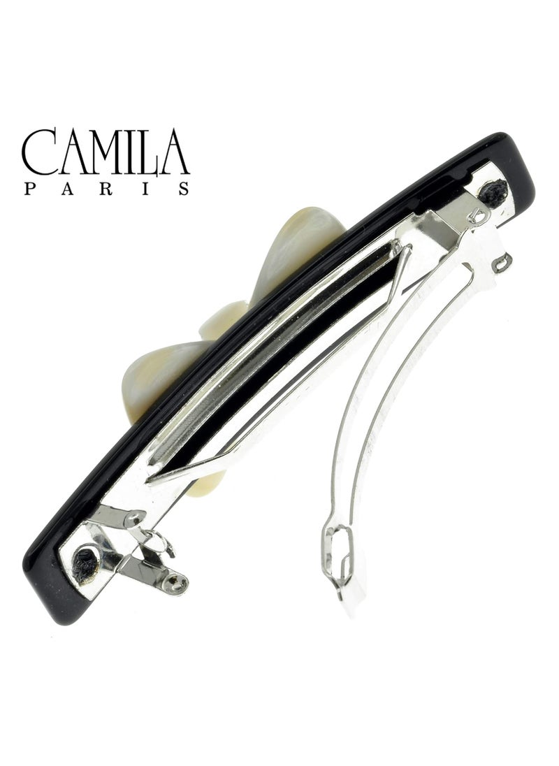 Camila Paris CP2244 French Hair Barrette Clip for Girls, Handmade Black and White, Automatic Strong Hold Grip Hair Clips for Women, No Slip and Durable Styling Girls Hair Accessories, Made in France