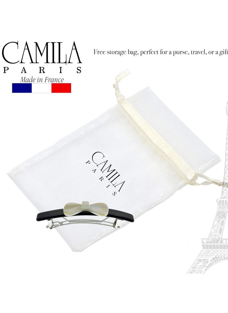 Camila Paris CP2244 French Hair Barrette Clip for Girls, Handmade Black and White, Automatic Strong Hold Grip Hair Clips for Women, No Slip and Durable Styling Girls Hair Accessories, Made in France