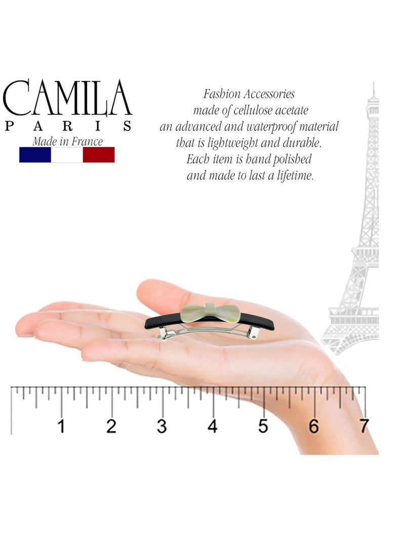 Camila Paris CP2244 French Hair Barrette Clip for Girls, Handmade Black and White, Automatic Strong Hold Grip Hair Clips for Women, No Slip and Durable Styling Girls Hair Accessories, Made in France