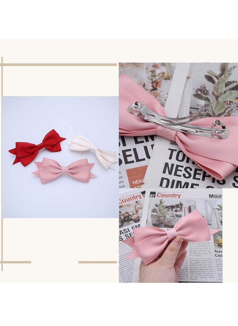 Large Hair Bow Clips Bow Tail Satin Hair Clip Pink Ribbon Bow Knots Hairpins Big Bow Ties Tail Barrette Hairclips Ties Knot Barrette Winter Ribbon Bow Accessories