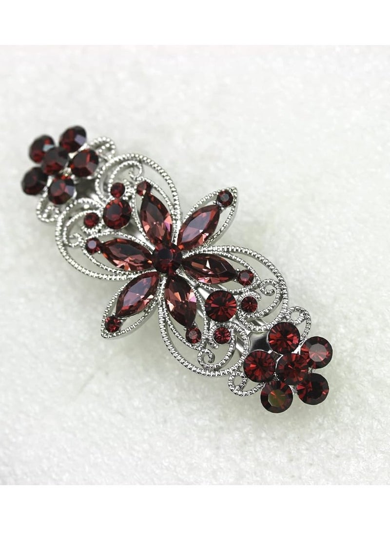 Faship Gorgeous Burgundy Rhinestone Crystal Flora Hair Barrette Clip
