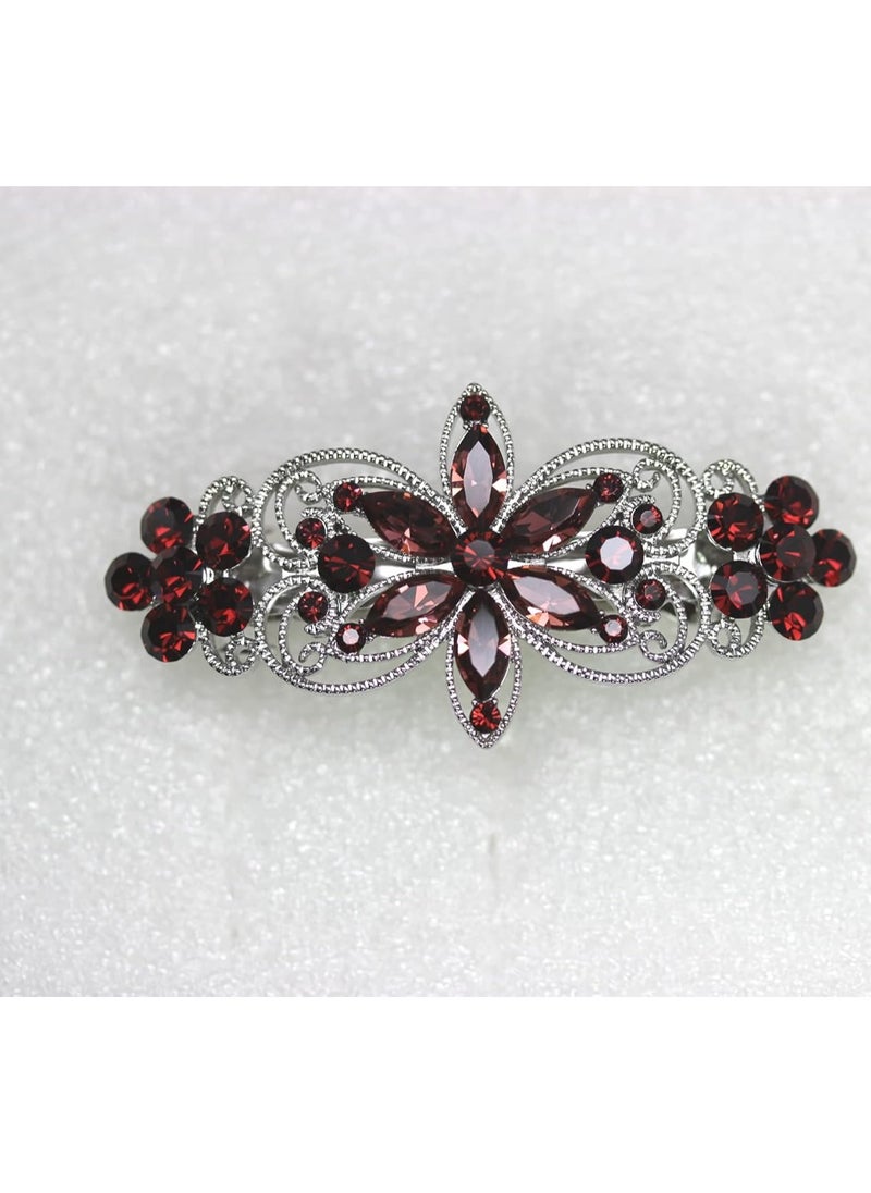 Faship Gorgeous Burgundy Rhinestone Crystal Flora Hair Barrette Clip