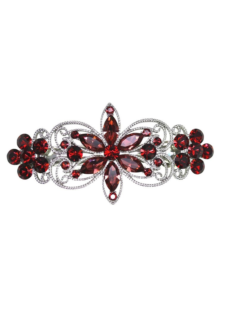 Faship Gorgeous Burgundy Rhinestone Crystal Flora Hair Barrette Clip