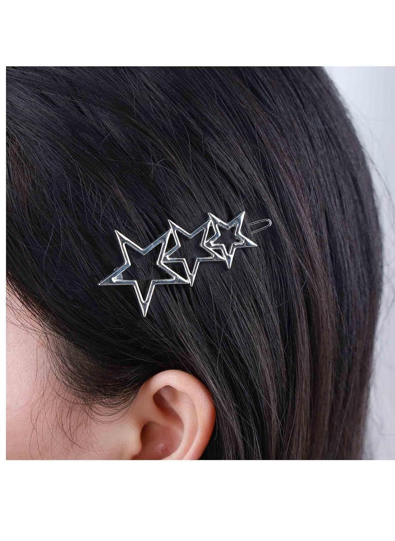 Vintage Star Hair Clip Barrette Silver Metal Star Hair Barrette Hollow Star Head Clip Barrette Cluster Star Hair Pin Barrette Hair Accessories for Women