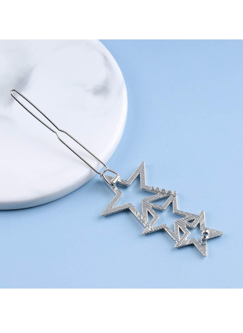 Vintage Star Hair Clip Barrette Silver Metal Star Hair Barrette Hollow Star Head Clip Barrette Cluster Star Hair Pin Barrette Hair Accessories for Women