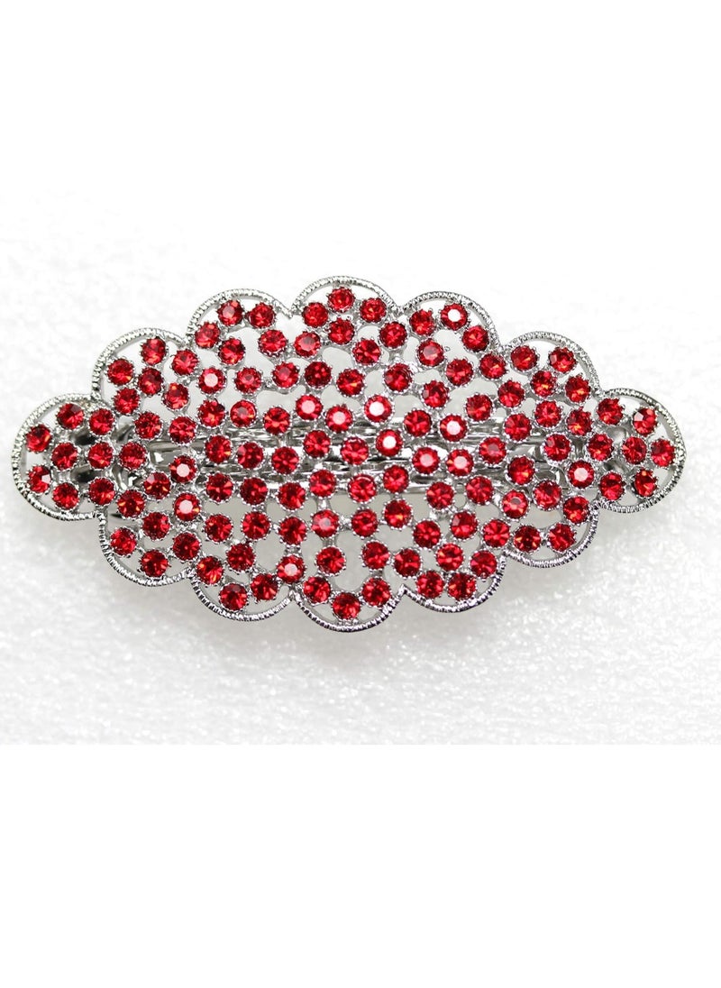 Faship Gorgeous Red Rhinestone Crystal Floral Hair Barrette Clip