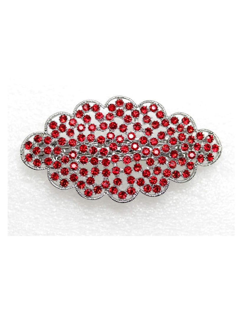 Faship Gorgeous Red Rhinestone Crystal Floral Hair Barrette Clip