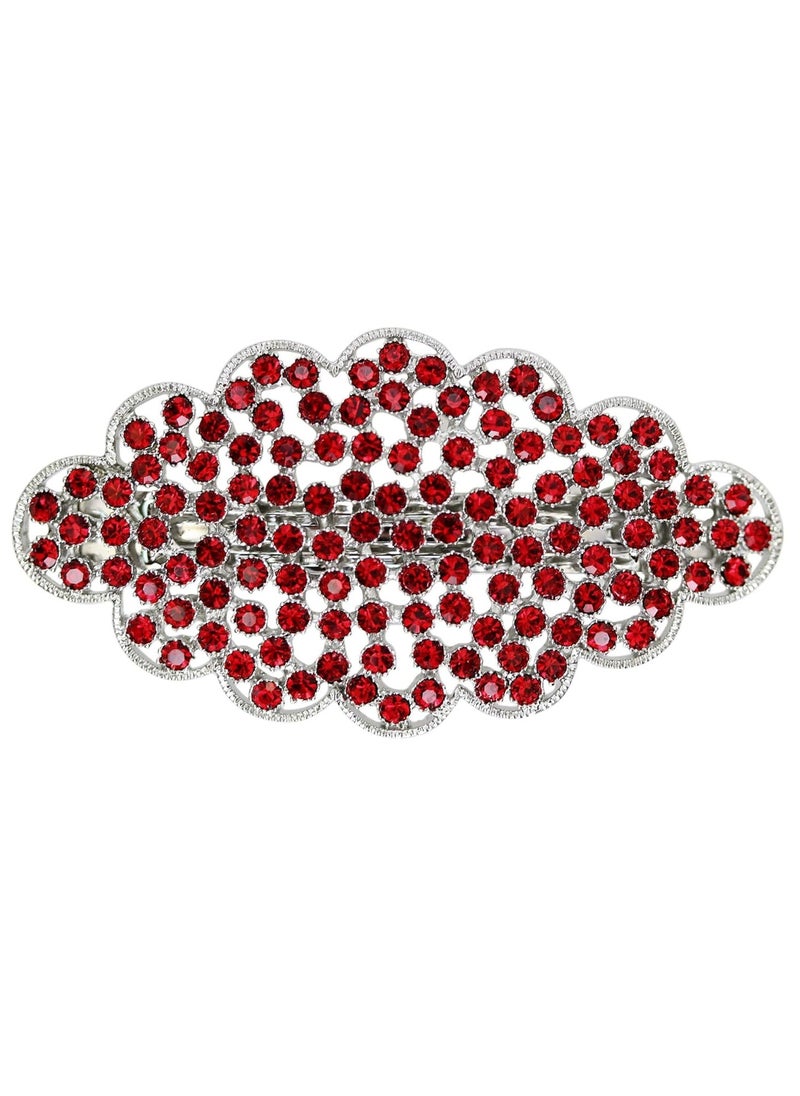 Faship Gorgeous Red Rhinestone Crystal Floral Hair Barrette Clip