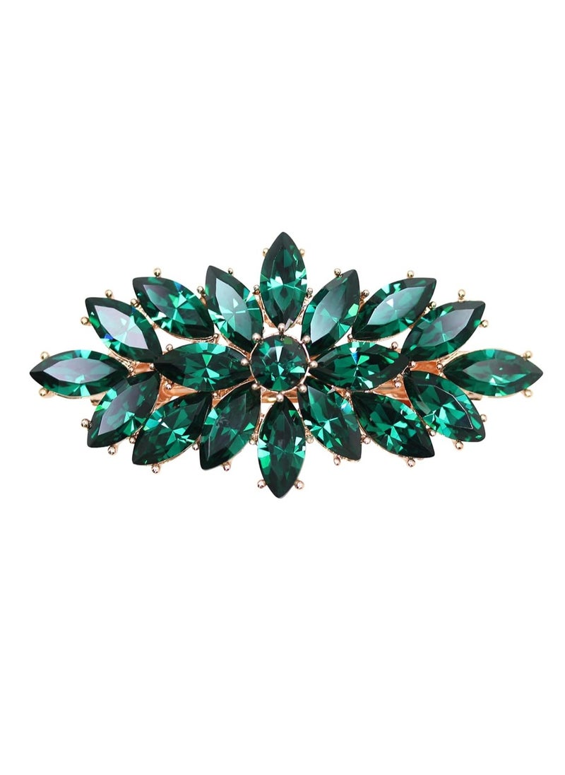 Faship Gorgeous Green Rhinestone Crystal Floral Hair Barrette Clip