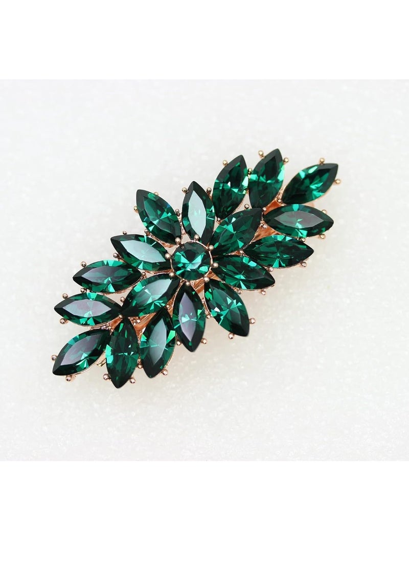 Faship Gorgeous Green Rhinestone Crystal Floral Hair Barrette Clip