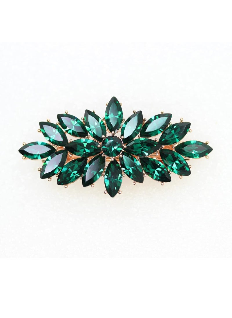 Faship Gorgeous Green Rhinestone Crystal Floral Hair Barrette Clip