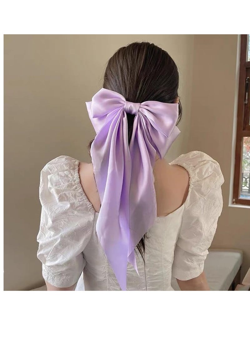 Purple Hair Accessories for Women Bow Hair Clips for Thick Hair French Barrette Hair Clips Bows for Girls Large Hair Clips for Women Tassel Ribbon Bowknot With Long Tail Hair Barrettes for Girls