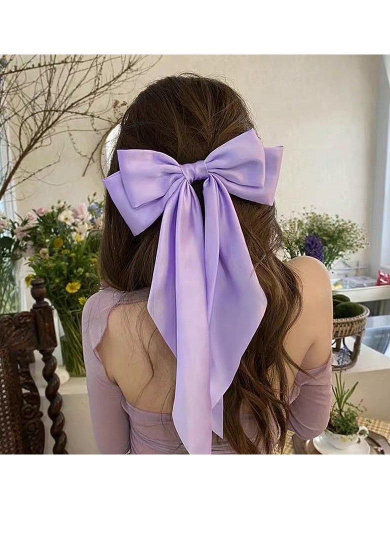 Purple Hair Accessories for Women Bow Hair Clips for Thick Hair French Barrette Hair Clips Bows for Girls Large Hair Clips for Women Tassel Ribbon Bowknot With Long Tail Hair Barrettes for Girls