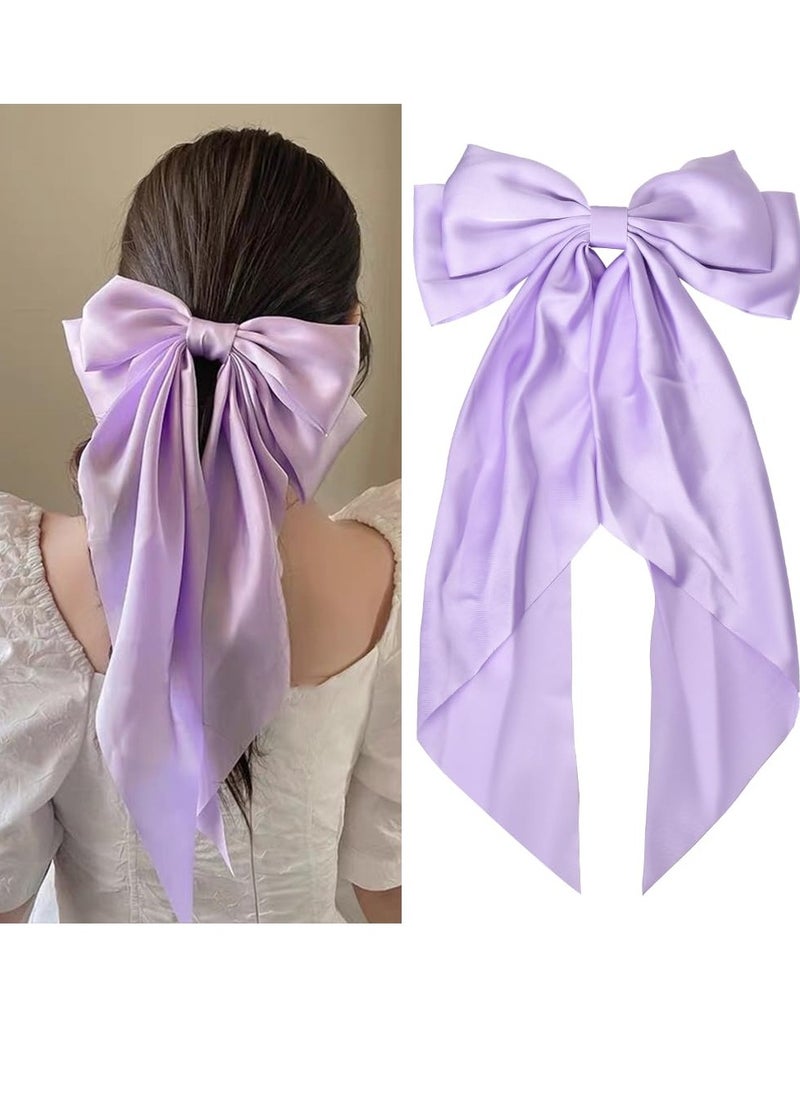 Purple Hair Accessories for Women Bow Hair Clips for Thick Hair French Barrette Hair Clips Bows for Girls Large Hair Clips for Women Tassel Ribbon Bowknot With Long Tail Hair Barrettes for Girls