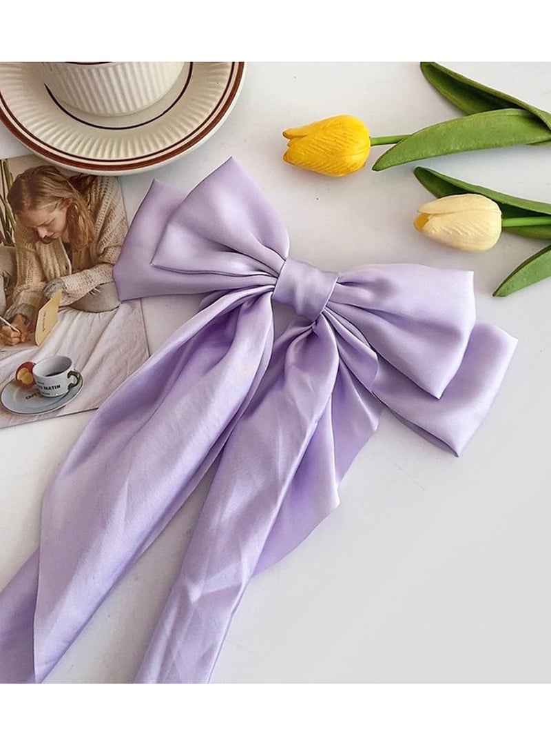 Purple Hair Accessories for Women Bow Hair Clips for Thick Hair French Barrette Hair Clips Bows for Girls Large Hair Clips for Women Tassel Ribbon Bowknot With Long Tail Hair Barrettes for Girls