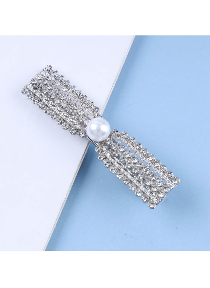 Vintage Crystal Pearl Bow Hair Clip Barrette Rhinestone Pearl Hair Barrette Faux Pearl Head Clip Headwear Barrette Silver Pearl Hair Accessories for Women