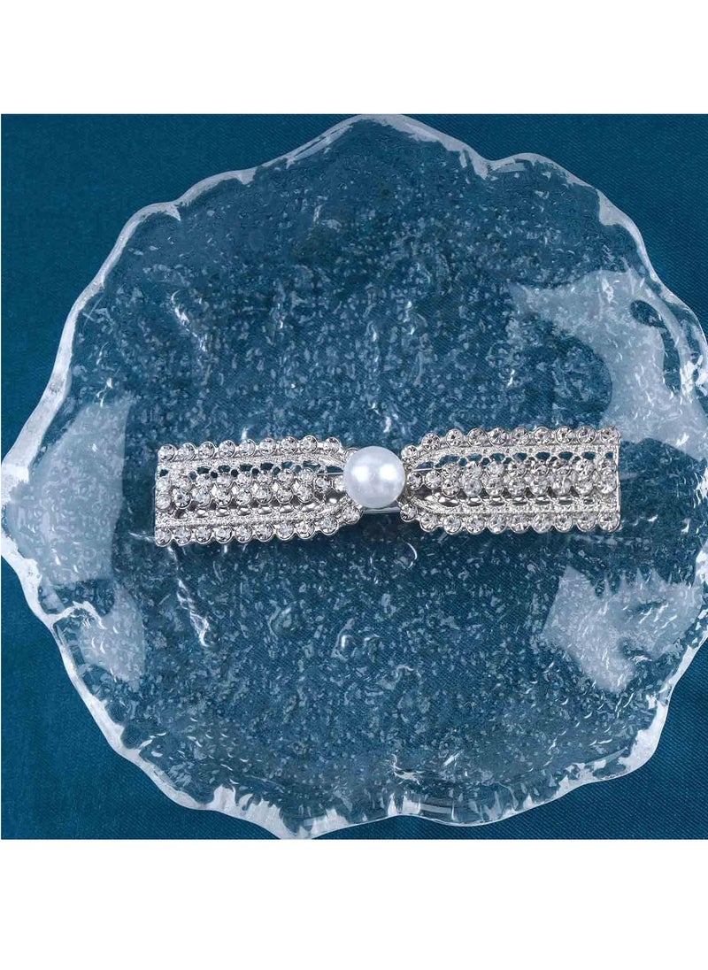 Vintage Crystal Pearl Bow Hair Clip Barrette Rhinestone Pearl Hair Barrette Faux Pearl Head Clip Headwear Barrette Silver Pearl Hair Accessories for Women